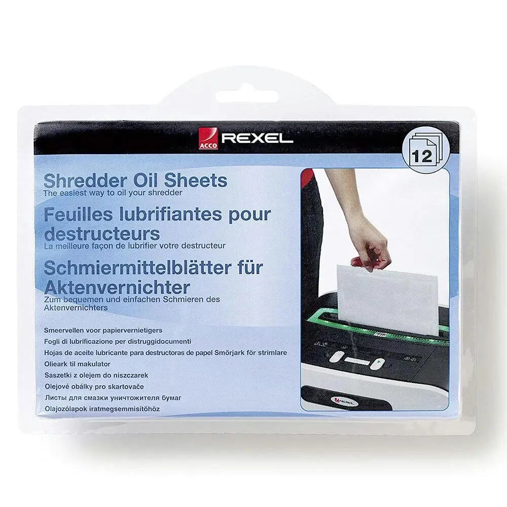 12pc 21cm Rexel Shredder Oil Sheets f/ Non Auto Oiling Shredders Maintenence - Office