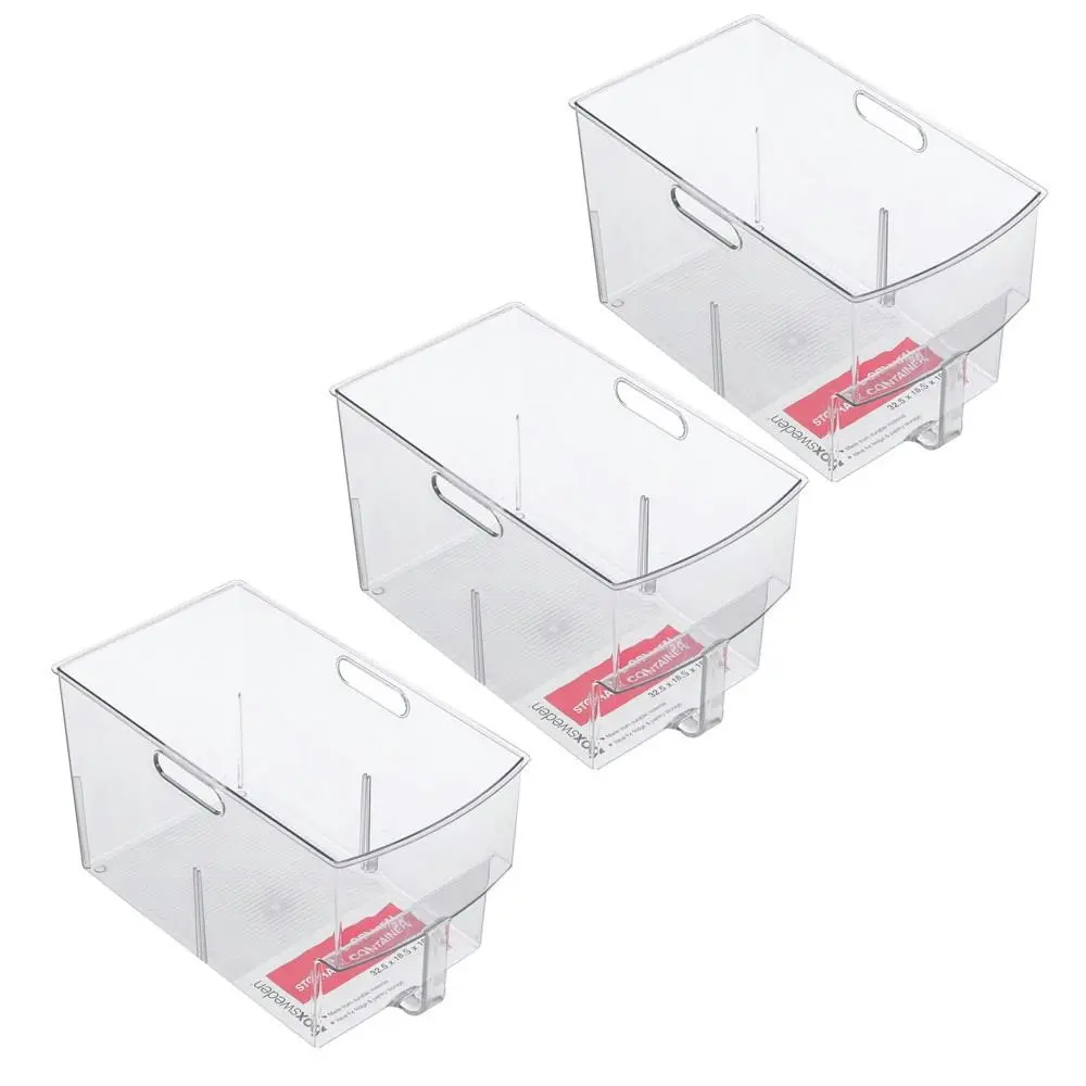 3x Boxsweden Crystal Plastic Storage Container/Bin 32cm Large Fridge/Pantry Bin - Home & Garden