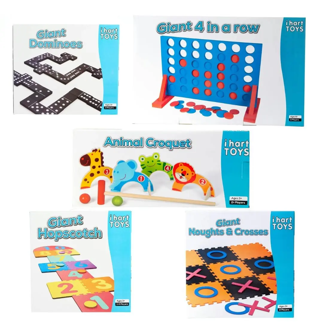 Giant 4 in a Row, Dominoes, Noughts & Crosses, Animal Croquet and Hopscotch Bundle Pack - Toys & Games