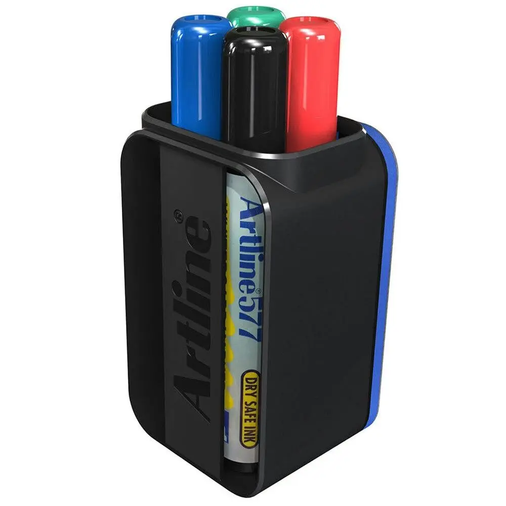 4x Artline 577 Assorted Colours Writing Markers w/Whiteboard Cup/Magnetic Eraser - Office