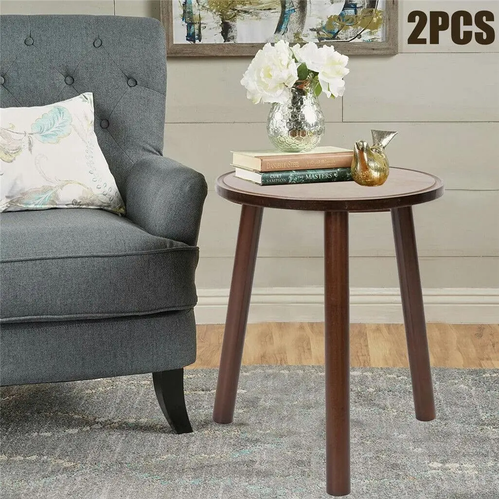 Fin 2Pcs Mid Century Wood Plant Stand Tall Round Side End Table Flower Pot Holder - Home & Garden