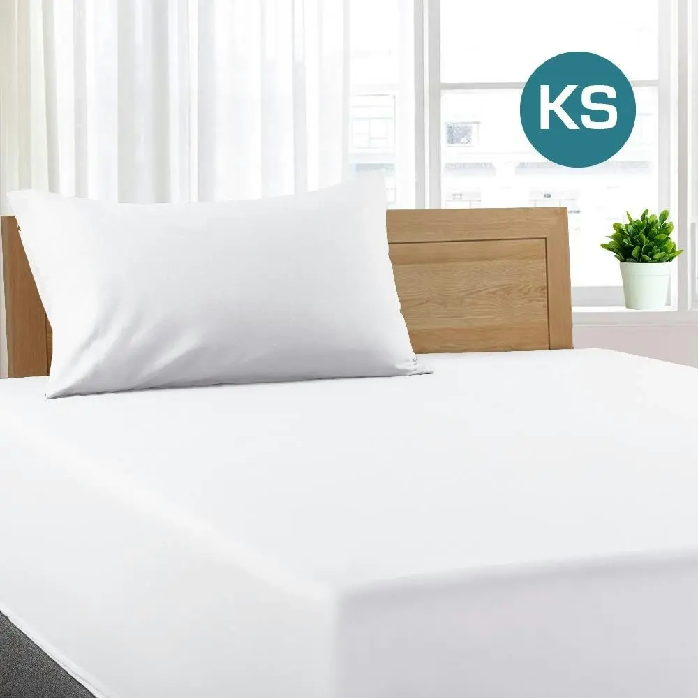 King Single Size White Color Poly Cotton Fitted Sheet + Pillowcase - Best Selling Linen & Towels - From $20