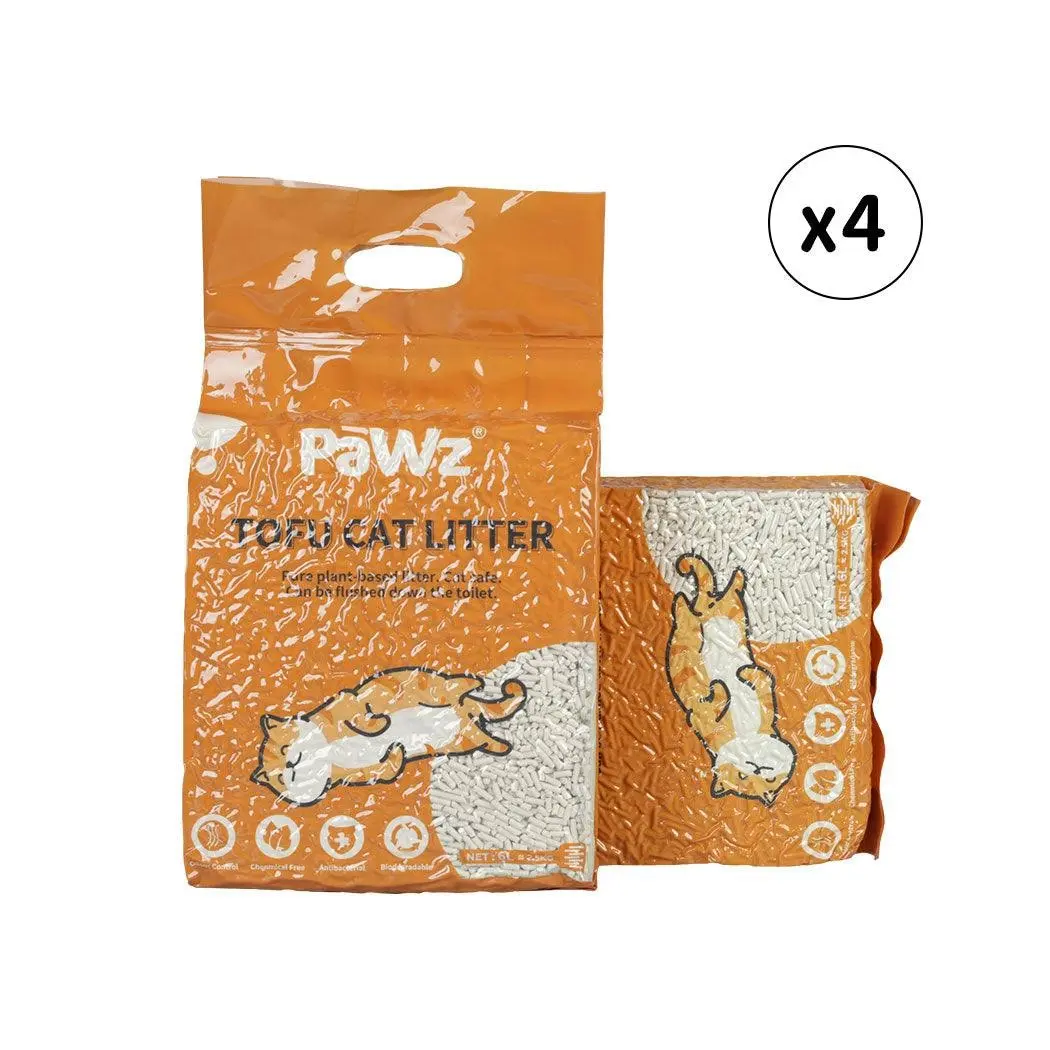 Pawz 2.5kg Tofu Cat Litter Clumping Flushable Fast Super Absorbent Natural x4 - Pets