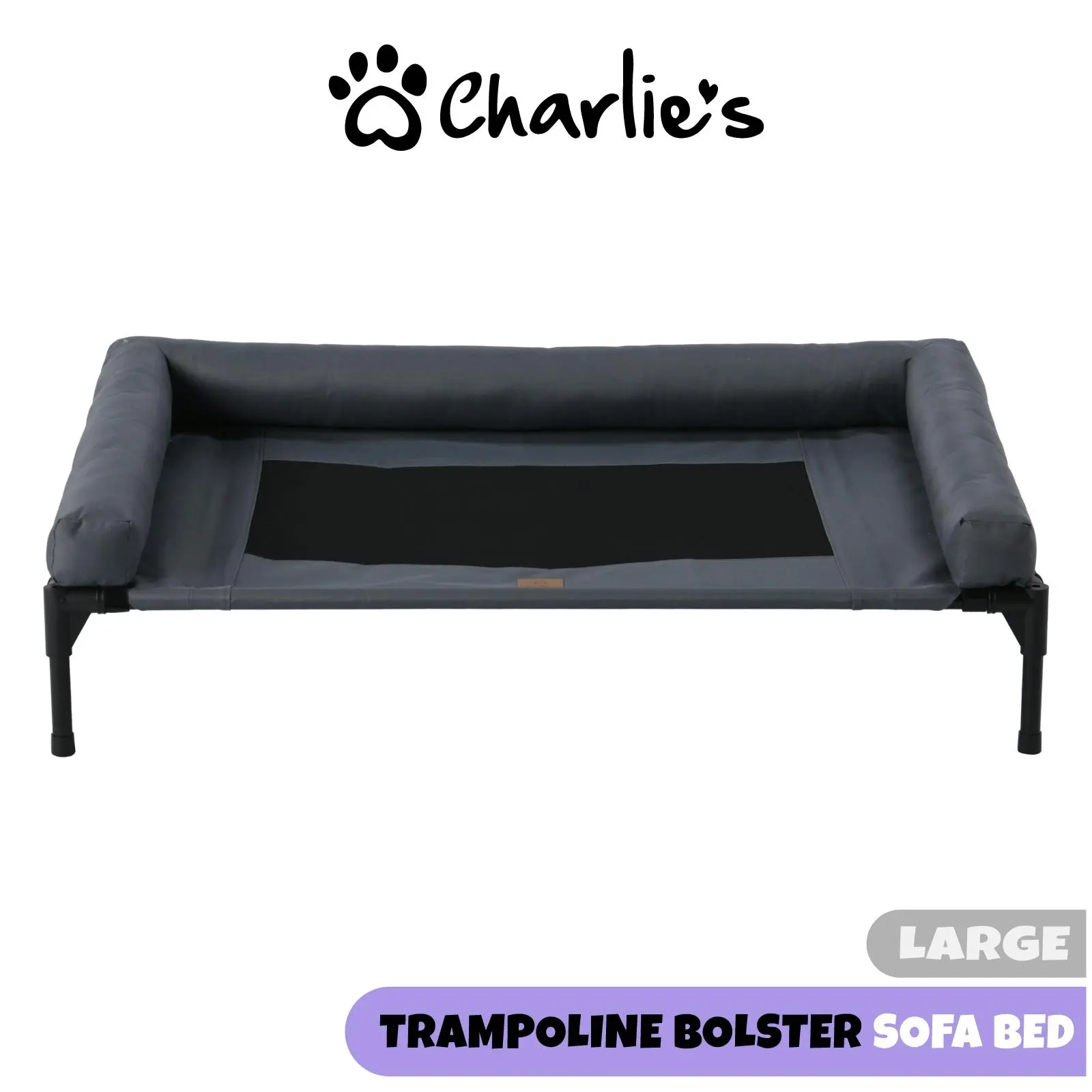 Charlie's Elevated Trampoline Bolster Sofa Dog Bed Grey Large - Pets