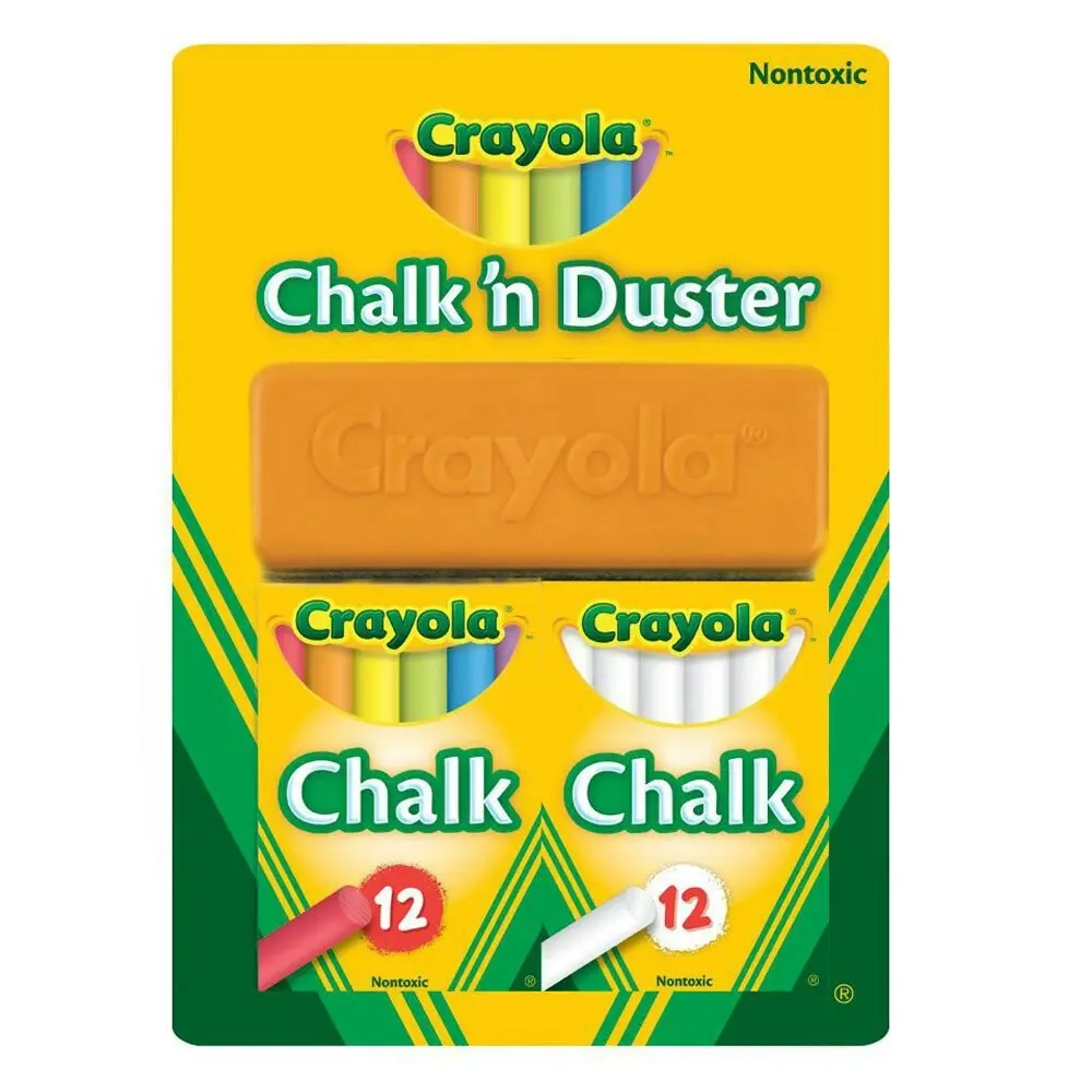 Crayola Chalk N Duster Drawing Art/Craft Draw School Supplies White/Coloured - Back to School Specials