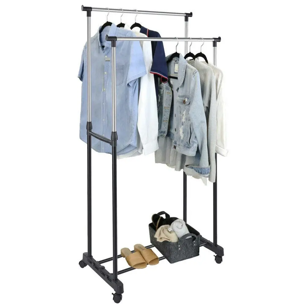 Boxsweden 160cm Double Garment/Clothes Height Adjustable Hanger Rack w/ Wheels - Home & Garden