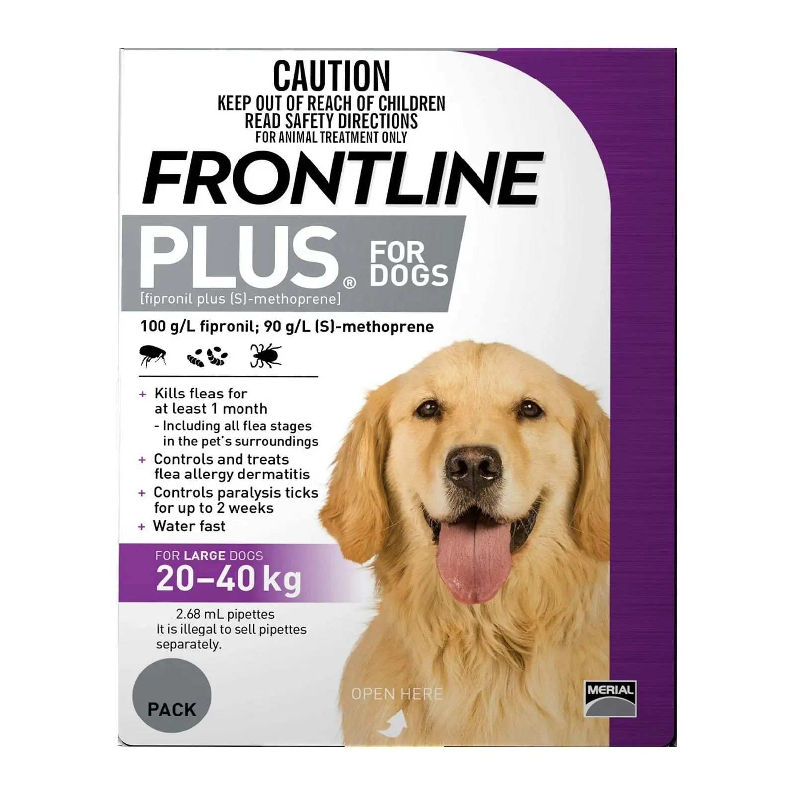 Frontline Plus For Large Dogs 20 To 40 Kg (Purple) 6 Pipettes - Save up to 70% Off Pet Supplies