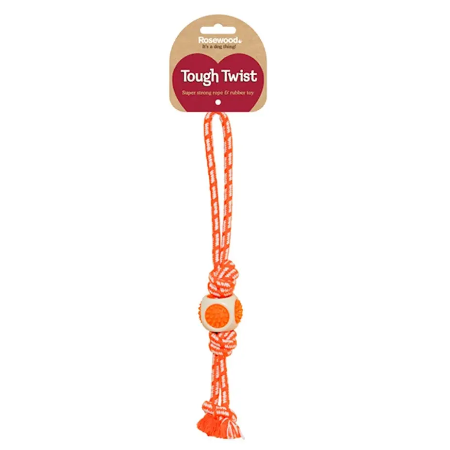 Rosewood Tough Twist 41cm Dental Throw Ball Rope Dog Pet Chew Toy Interactive - Pets