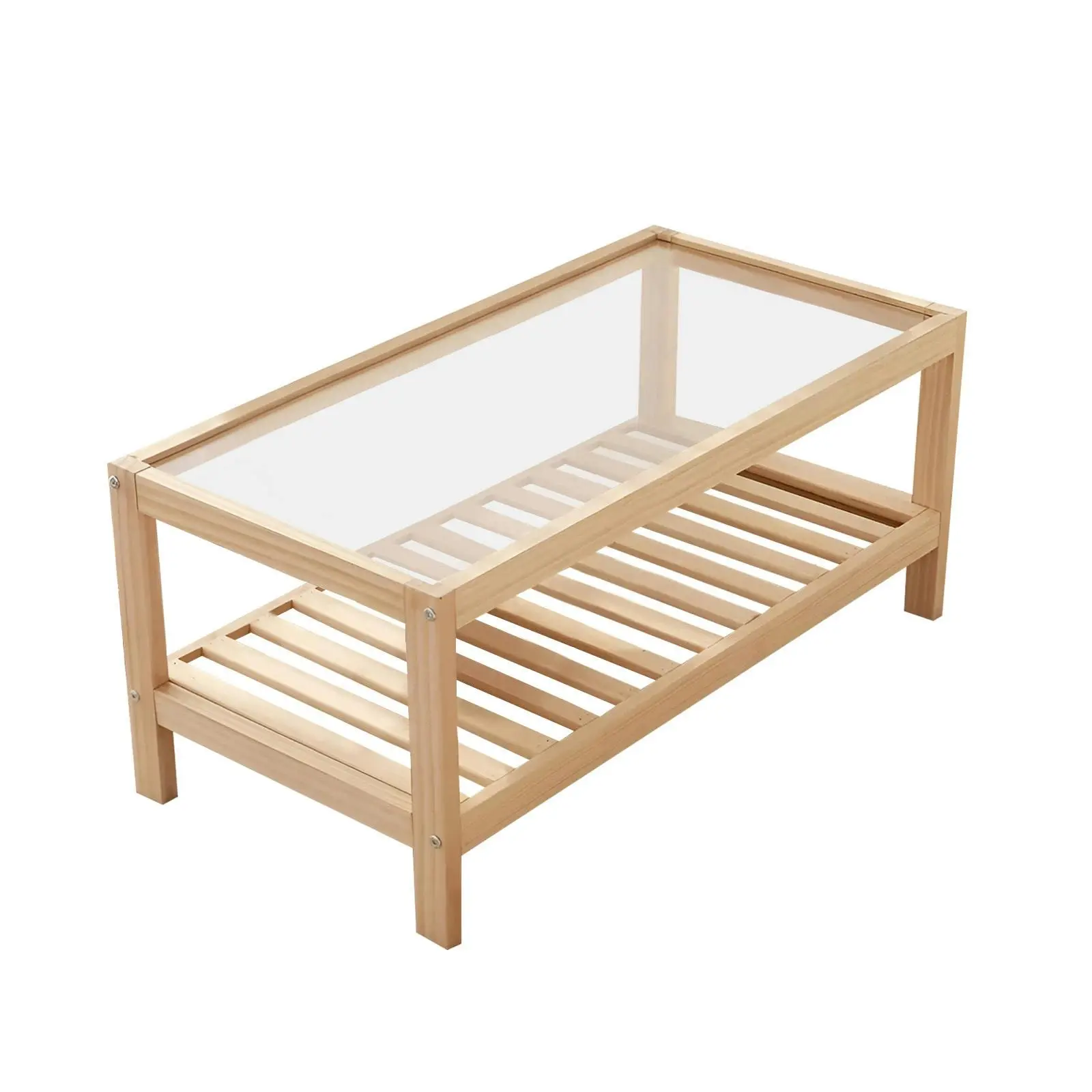 Solid Wood Coffee Table Modern Glass Center Table Side End Storage Table Minimalist Design - Furniture