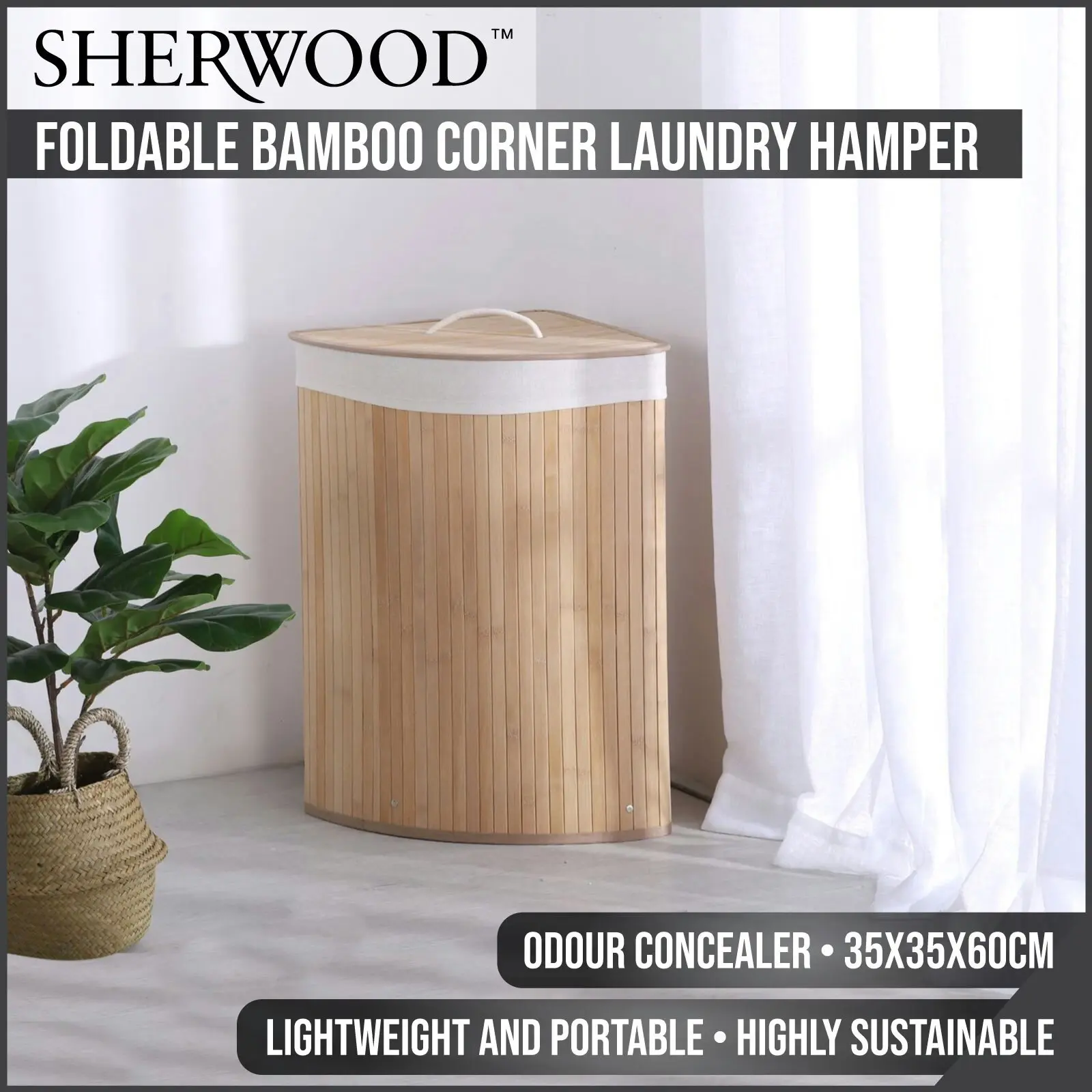 Sherwood Home Foldable Bamboo Corner Laundry Hamper Natural Brown - Home & Garden