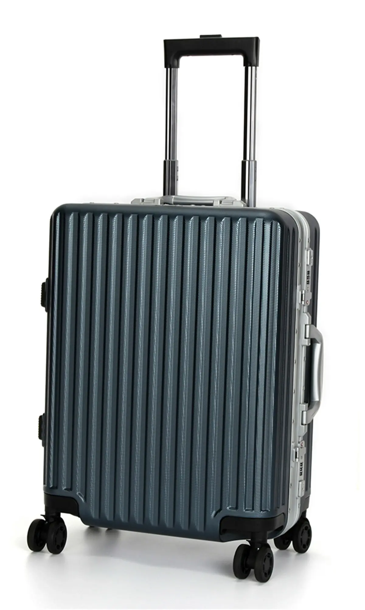 Suissewin Swiss Aluminium Luggage Suitcase Lightweight TSA locker 8 wheels Carry On HardCase SN7619A Blue - Fashion