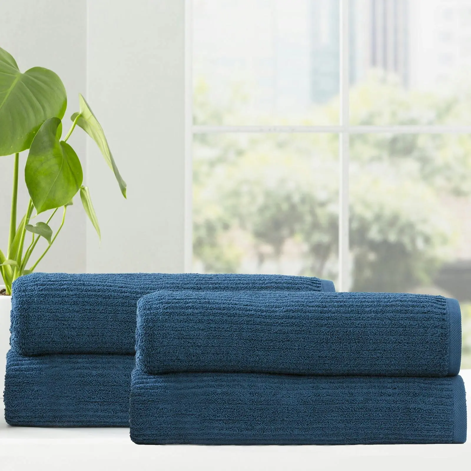 4pc Renee Taylor Cobblestone Bath Sheet/Towel 160cm Cotton Ribbed 650 GSM Ink - Home & Garden