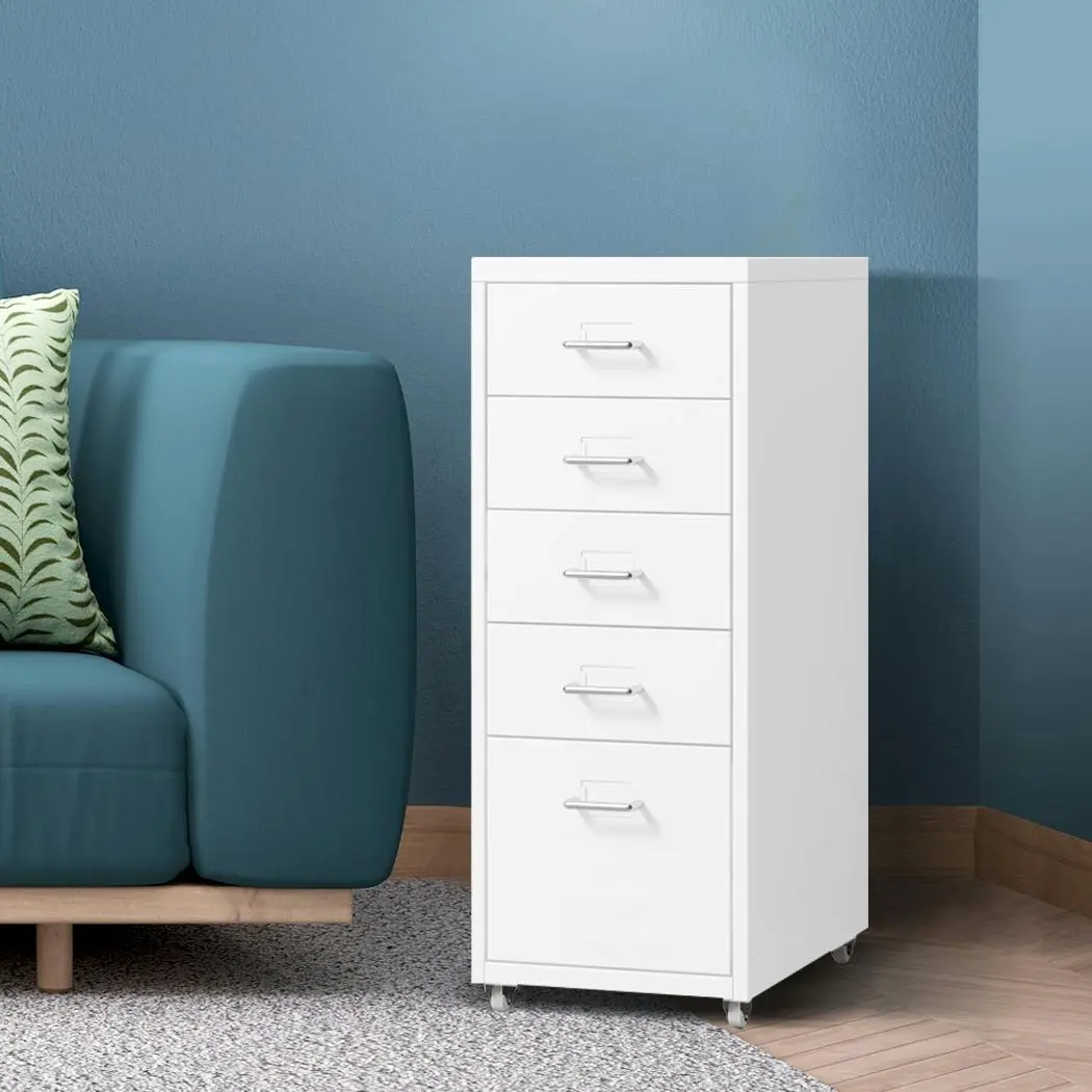 Levede 5 Drawer Office Cabinet Drawers Storage Cabinets Steel Rack Home White - Furniture