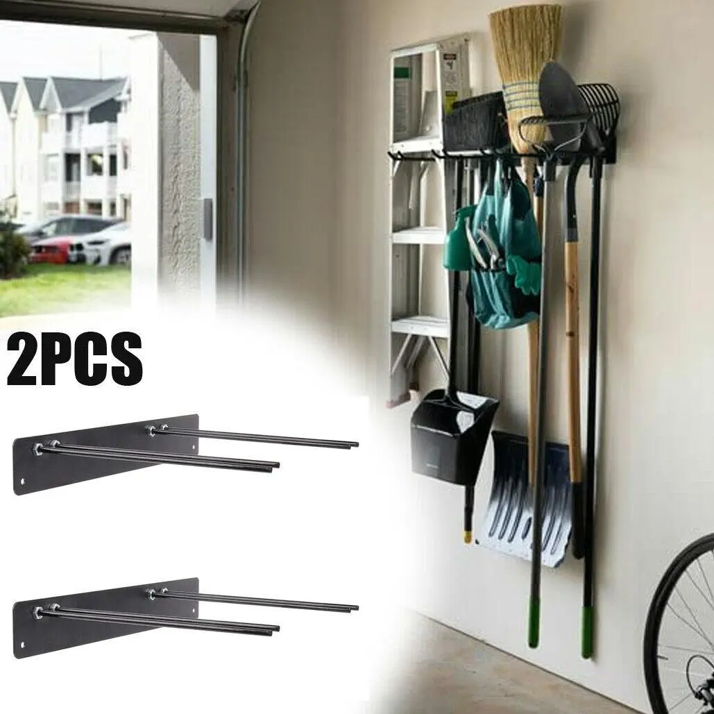 Double Wall-Mounted Garden Tool Organizer Rack