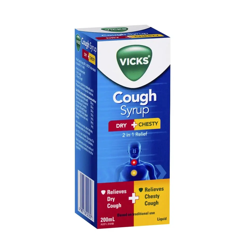 Vicks Cough Syrup Dry + Chesty 200ml - Health
