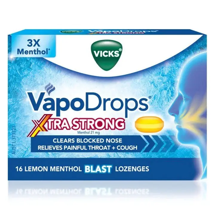 Vicks VapoDrops Xtra Strong Lemon Menthol Blast 36 Lozenges - Health