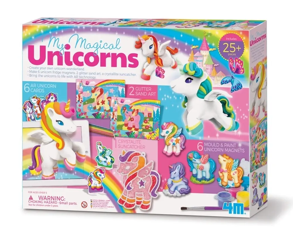 4M My Magical Unicorns Fridge Magnet Sand Art/Paint Mould Glitter Cards Kids 5y+ - Hobbies