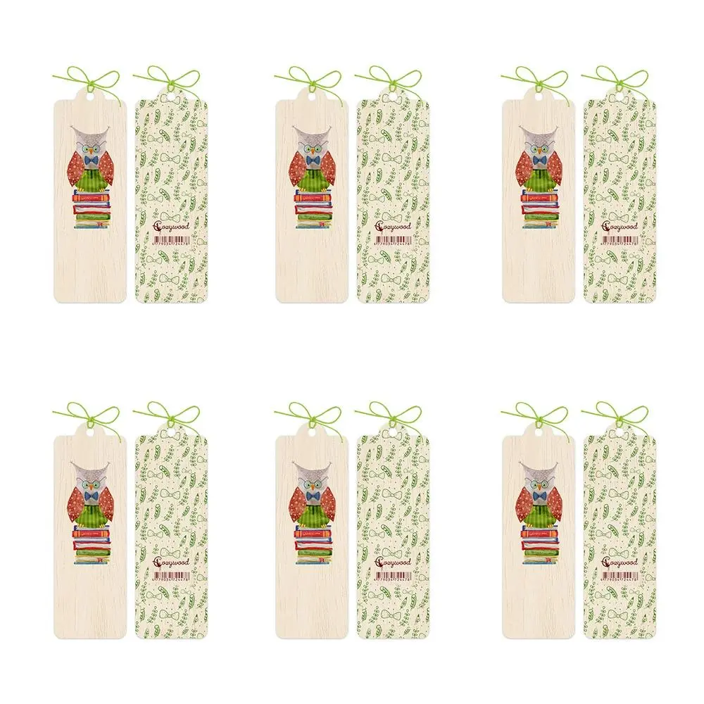 6x Cozywood Wooden Bookmark 4.5x14cm School Stationary w/ Waxed Ribbon Owlet - Office
