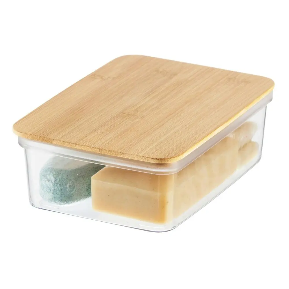 Oggi Storage Bin Stackable Food Container Organiser w/ Bamboo Lid Small Clear - Home & Garden