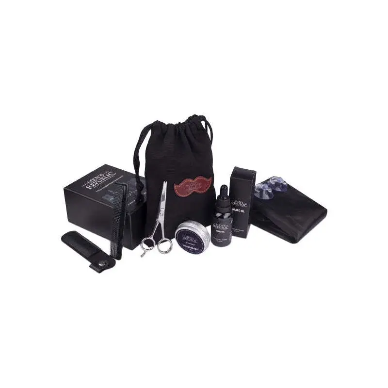6pc Men's Republic Beard Grooming/Styling Kit with Storage Bag and Apron - Beauty