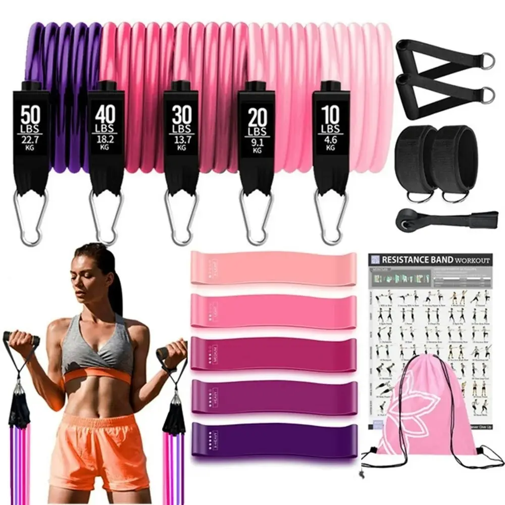 17pcs Resistance Bands Set For Women Latex Exercise Training Workout Band - Sports & Outdoor