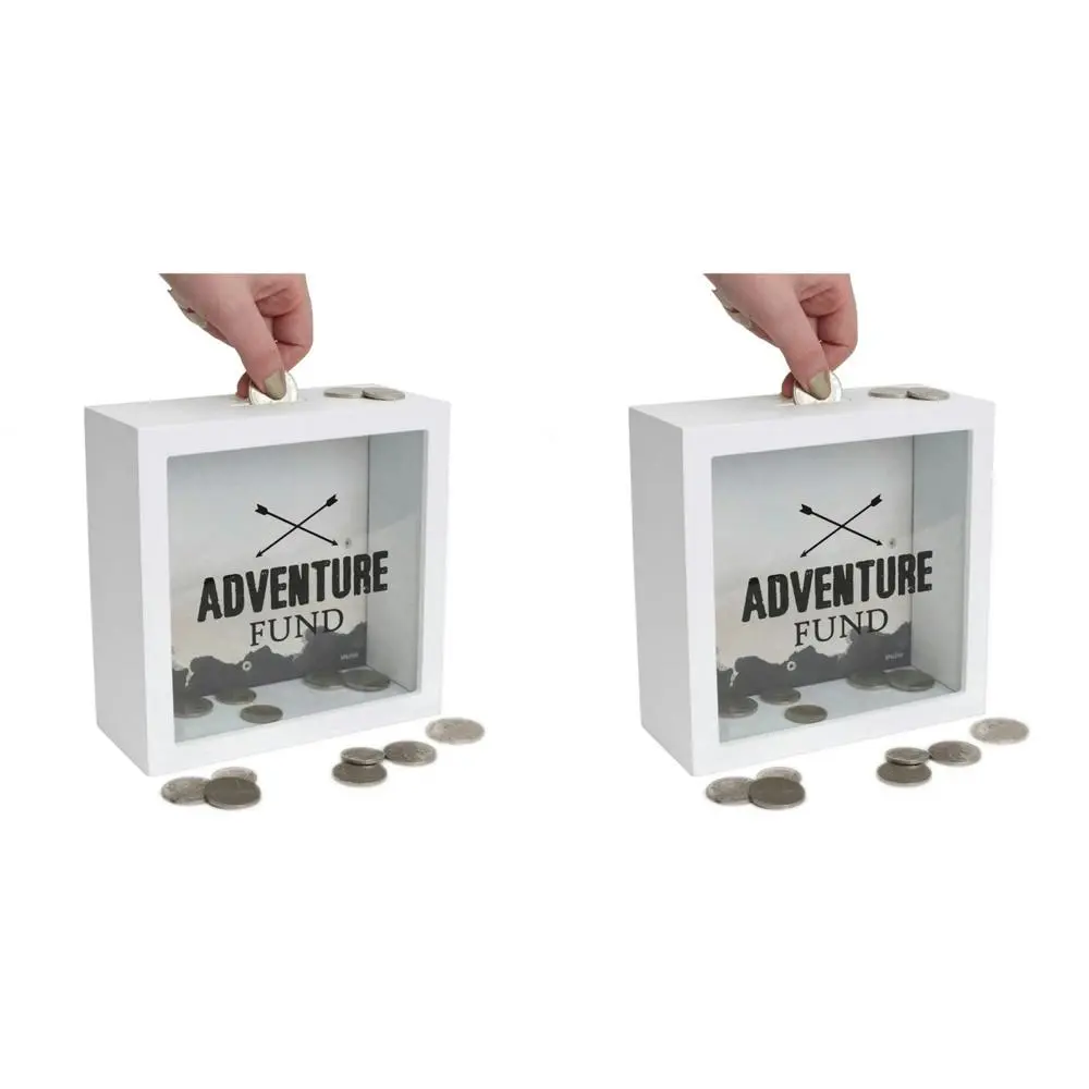 2x Splosh Wood Adventure Fund Savings Money Change Box 18x18cm Square White - Hobbies