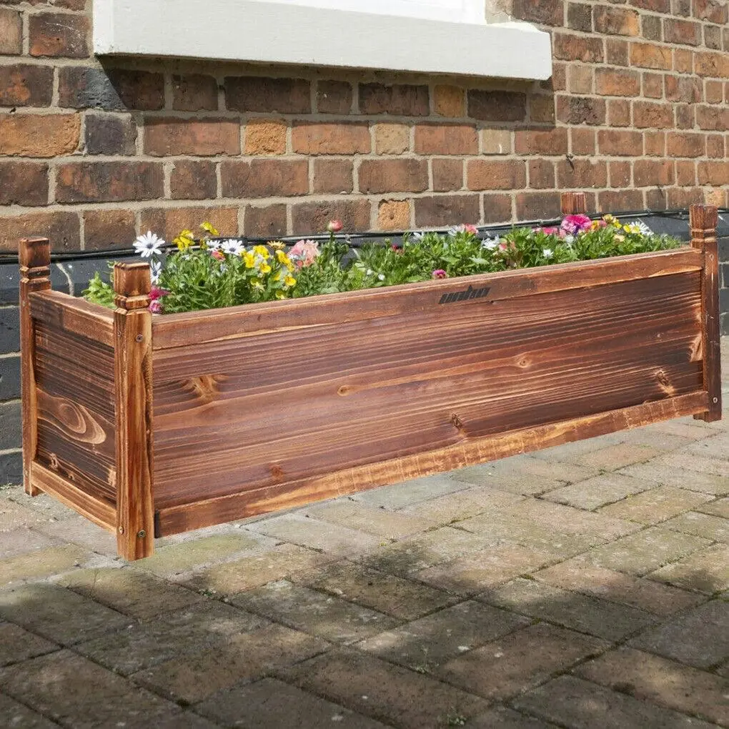 Fin Large 90Cm Long Deep Garden Planter Box Trough Wood Vegetable Flower Raised Bed - Home & Garden