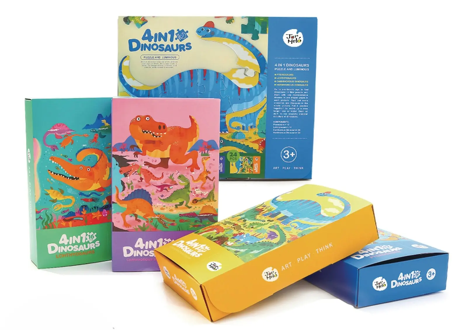 Jarmelo 4 In 1 Dinosaurs Glow In The Dark Jigsaw Puzzle Set For Children 3+ - Toys & Games