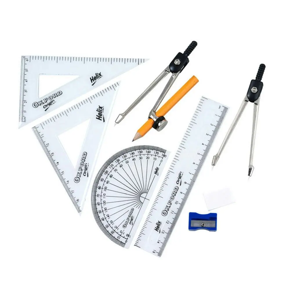 9pc Helix Mathematical Instruments Study Set School Ruler/Protractor w/Metal Box - Back to School Specials