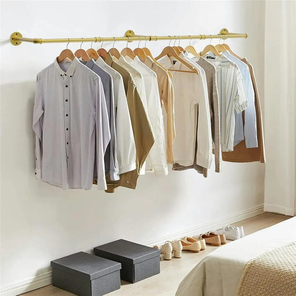 Vintage Gold Wall Mounted Clothes Rack Strong Metal Garment Hanging Storage Rail - Home & Garden