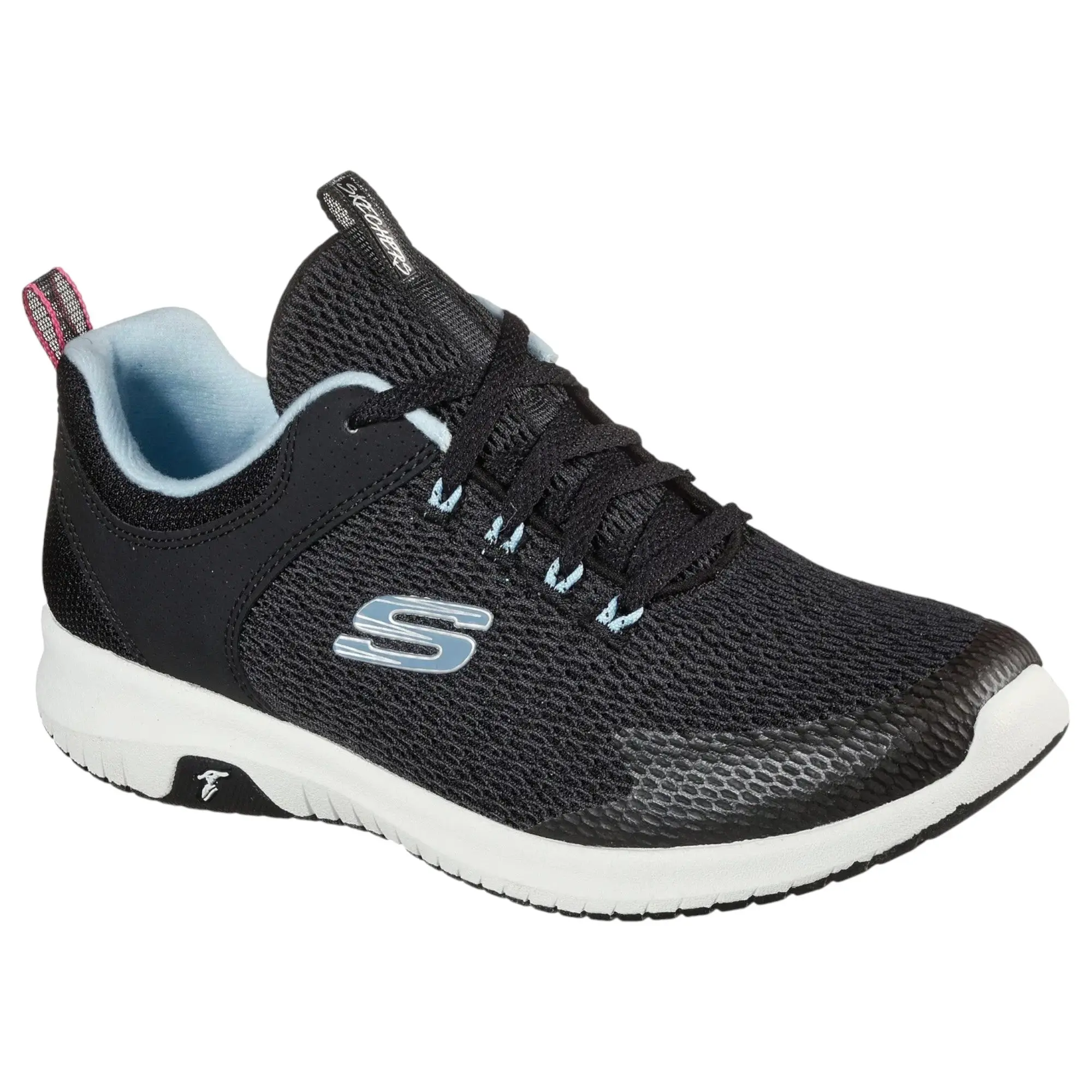 Womens Skechers Ultra Flex Prime Black/Light Blue Casual Lace Up Shoes - Fashion