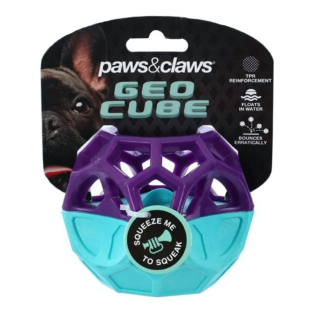 Paws & Claws Pet Dog 8.5cm Geo Floating TPR Cube Ball w/Squeaker Interactive Toy - Pets
