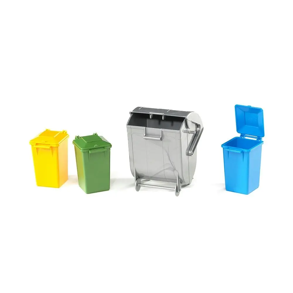 4pc Bruder Garbage Can/Dumpster Rubbish Bin Kids Mini Toy Green/Blue/Yellow Set - Toys & Games