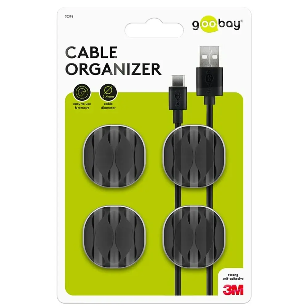 4pc Goobay 3 Slots Cable Management 3.34cm Organiser Cord/Wire Holder Black - Electronics