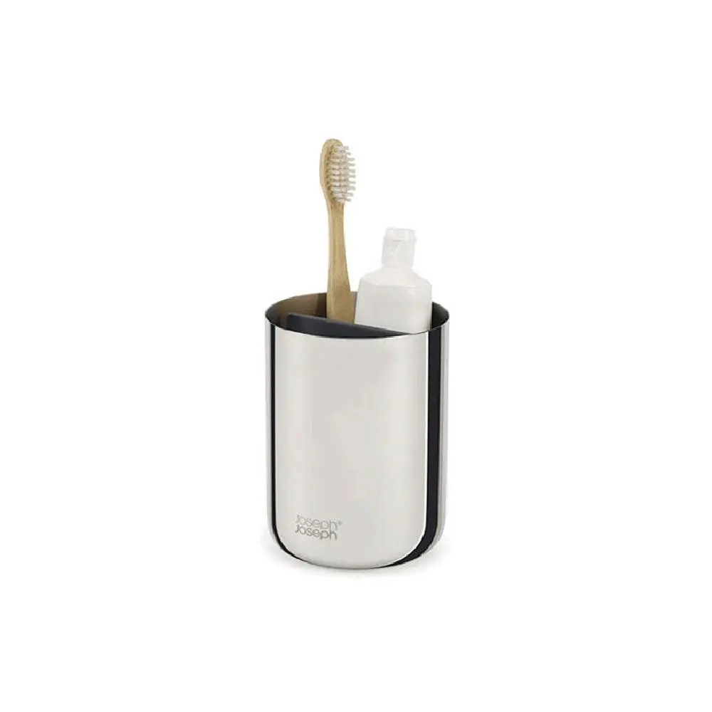 Joseph & Joseph EasyStore 12cm Luxe Toothbrush Caddy Home Bath Organiser Steel - Home & Garden