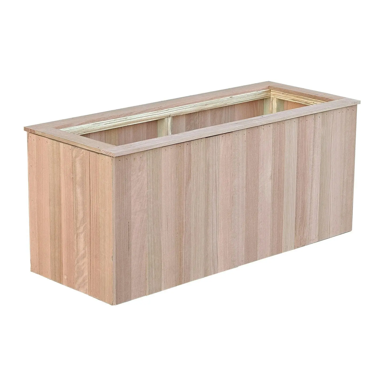 Artificial Hedge Planter Box - Freestanding (Raw Hardwood) - 50x110x35