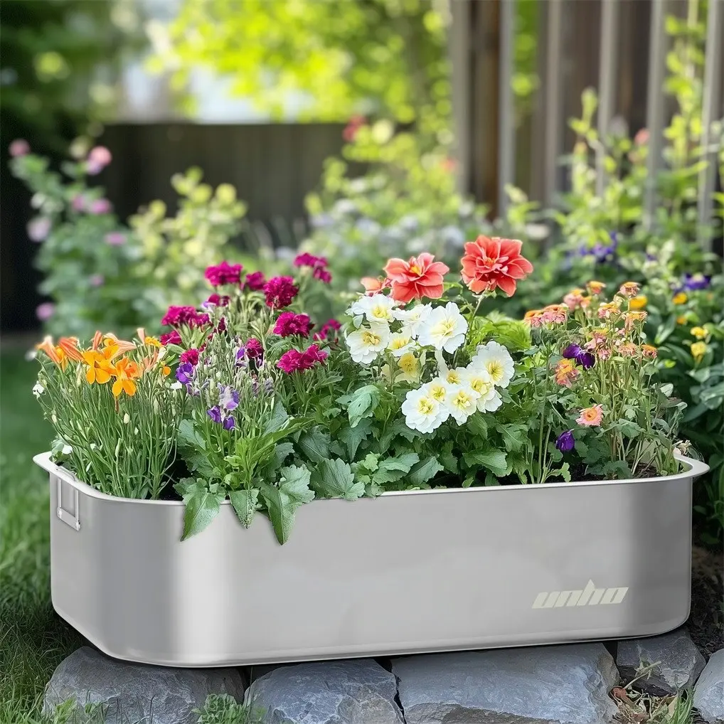 Fin 3Pcs Anti-Rust Outdoor Raised Flowers Bed Stainless Steel 15Cm High Garden Beds