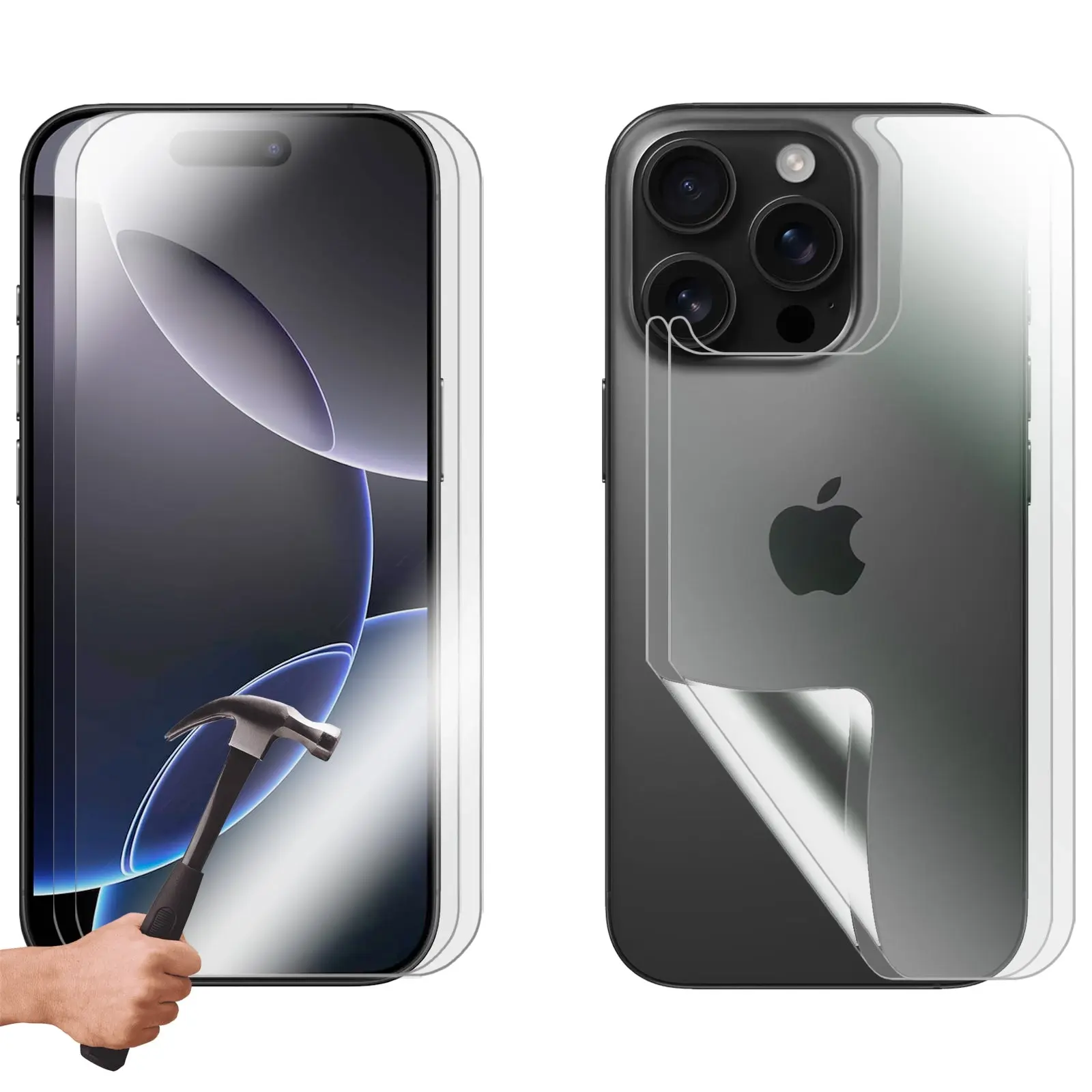 2 Set Tempered Glass Screen Protector for Apple iPhone 16 PRO Front and Film Back Guard Bulk - Electronics