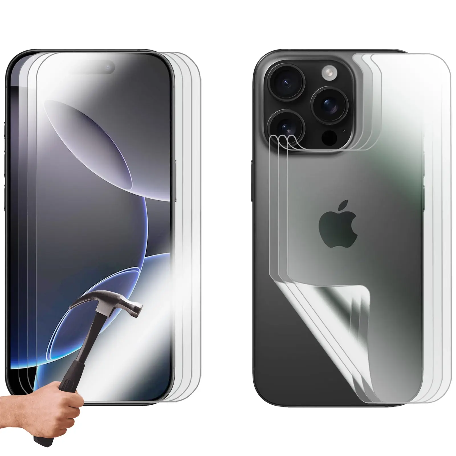 3 Set Tempered Glass Screen Protector for Apple iPhone 16 PRO Front and Back Film Guard Bulk - Electronics