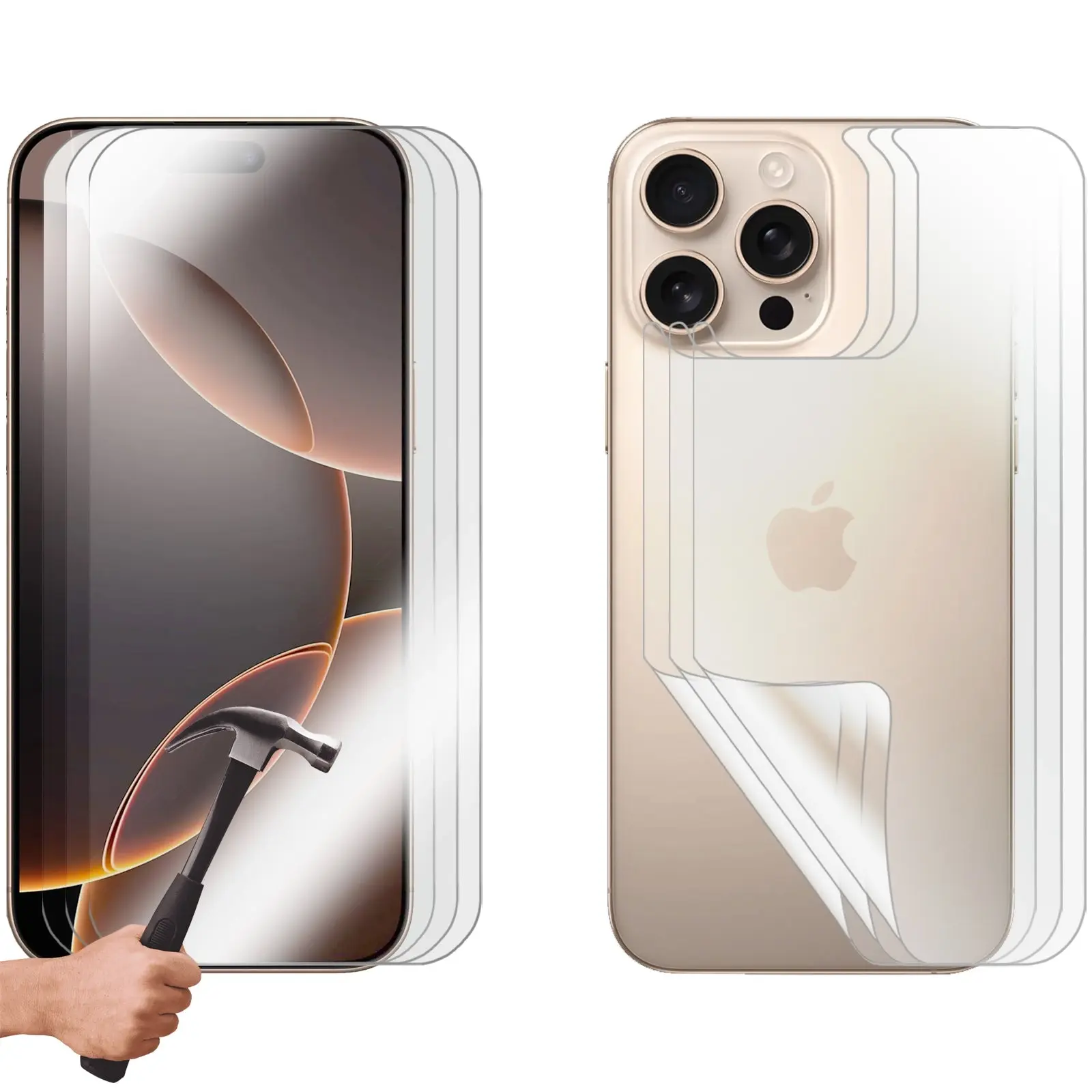 3 Set Tempered Glass Screen Protector for Apple iPhone 16 PRO MAX Front and Back Film Guard Bulk - Electronics