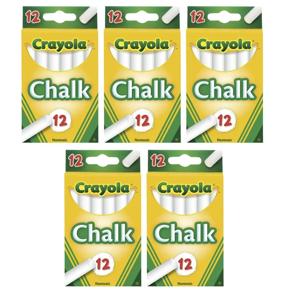 5x 12PK Crayola Chalk Sticks Drawing Art/Craft Draw School Kids/Children 4y+ WHT - Back to School Specials
