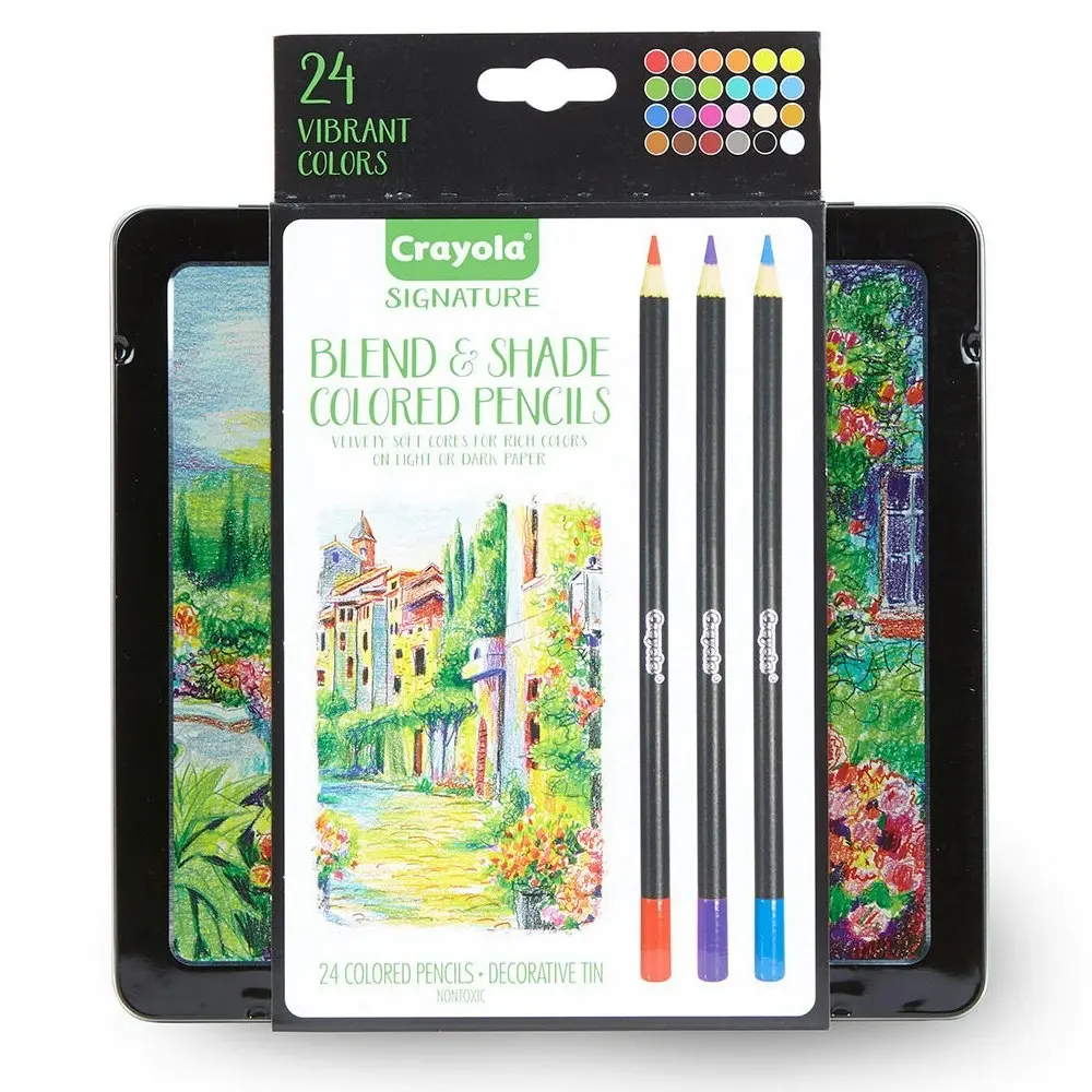 24pc Crayola Signature Blend & Shade Coloured Pencils w/Tin Art/Craft Stationery - Office