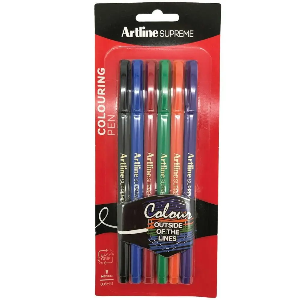 6pc Artline Supreme 0.6mm Colouring Pens School/Office Writing Assorted Colours - Back to School Specials