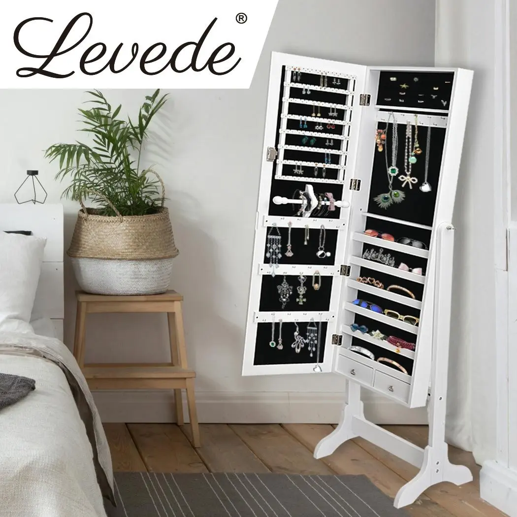 Levede Mirror Jewellery Cabinet Makeup Storage Jewelry Organiser Box Standing - Home & Garden