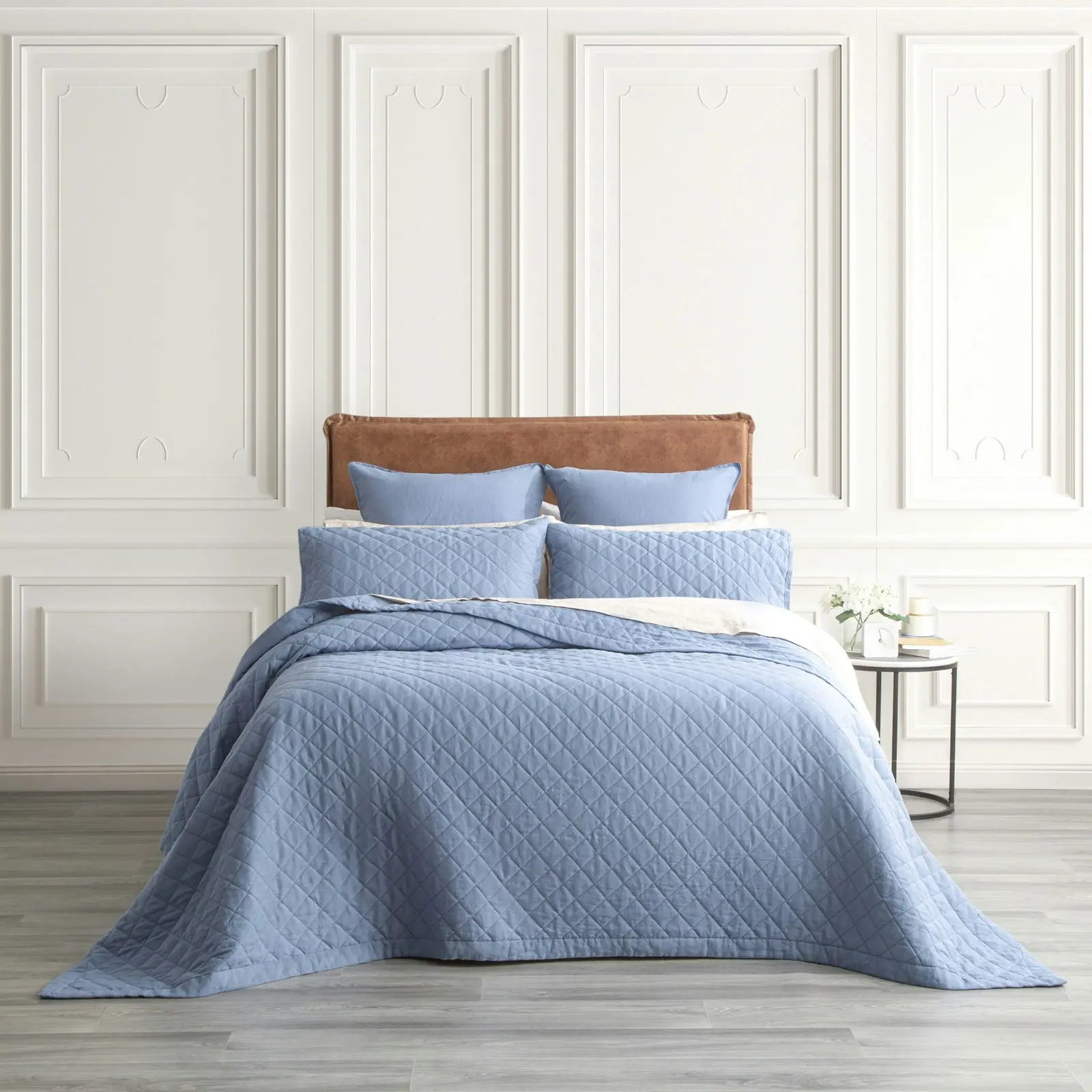 Renee Taylor Cavallo Queen/King French Linen Quilted Coverlet/Pillow Sham Denim - Home & Garden