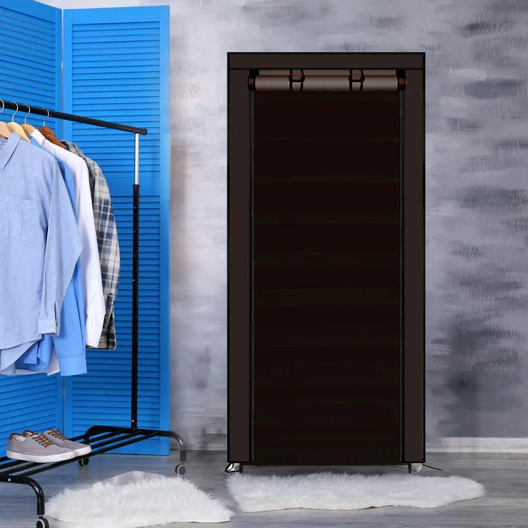 Levede 10 Tier Shoe Rack Portable Storage Cabinet Organiser Wardrobe Brown Cover - Home & Garden