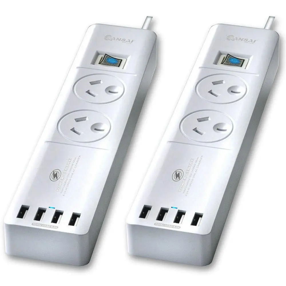 2pc Sansai Power Board 2 Way Outlets Socket 4 USB Charger Ports/Surge Protector - Electronics