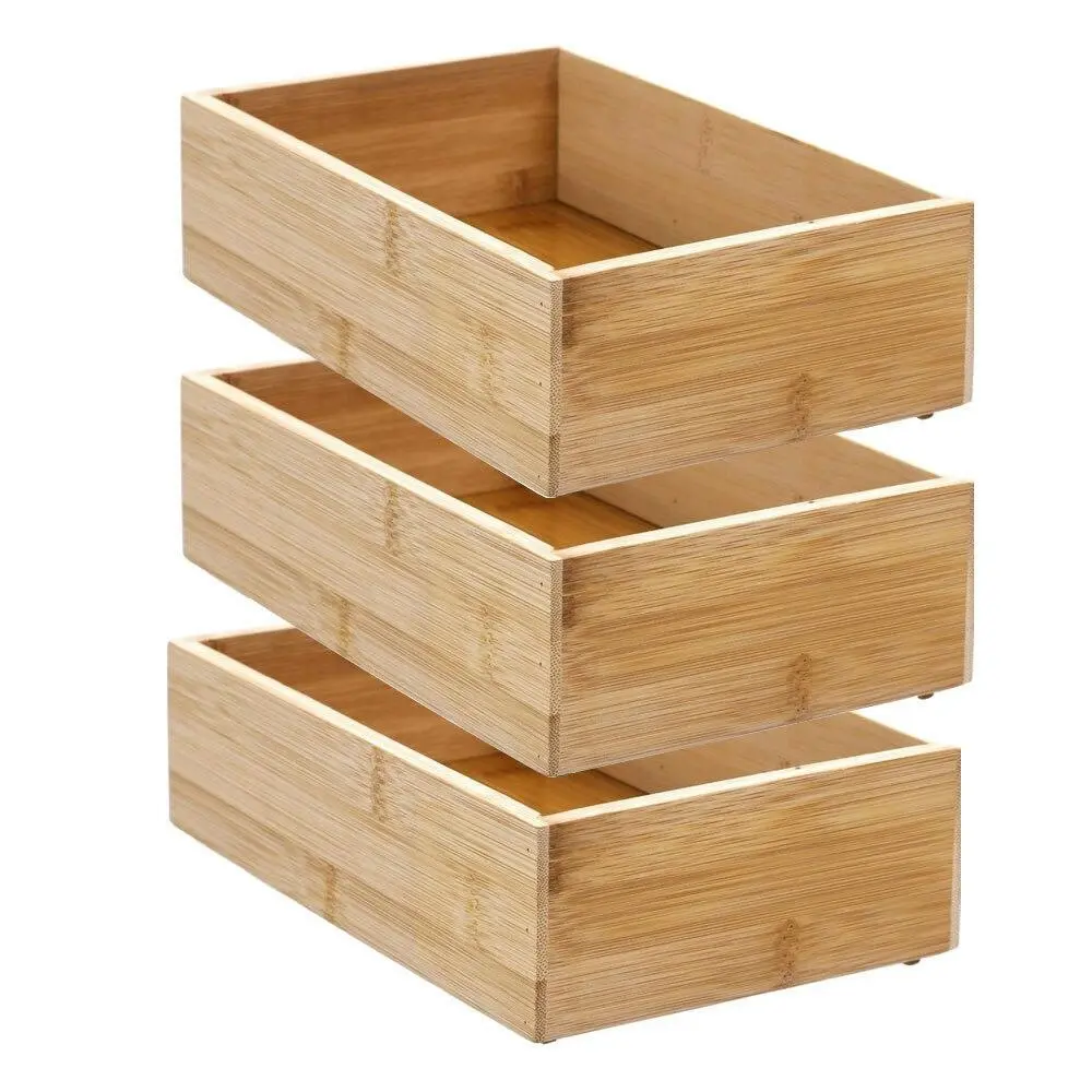 3x Boxsweden Bamboo Organisation Tray 23x15cm Storage Organiser Home Container - Home & Garden