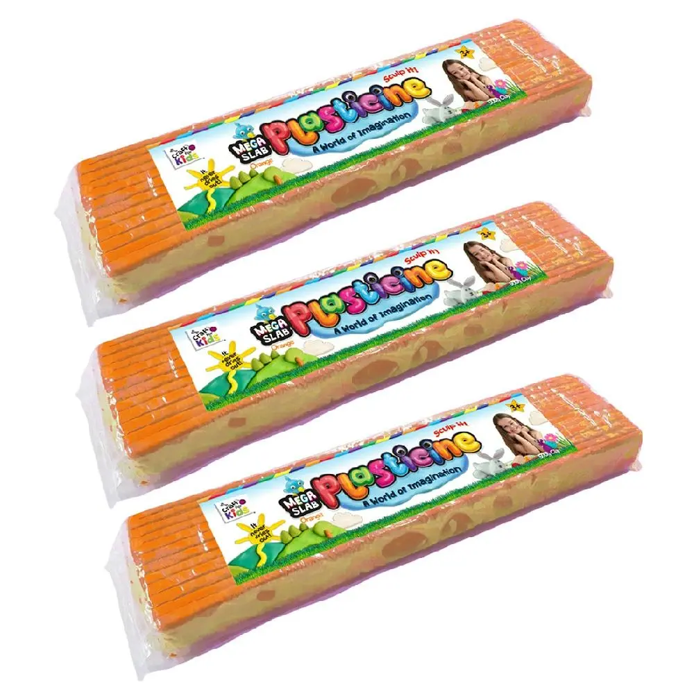 3x Craft for Kids Mega Slab Plasticine 500g Clay Block Art Craft Play Orange 3y+ - Hobbies