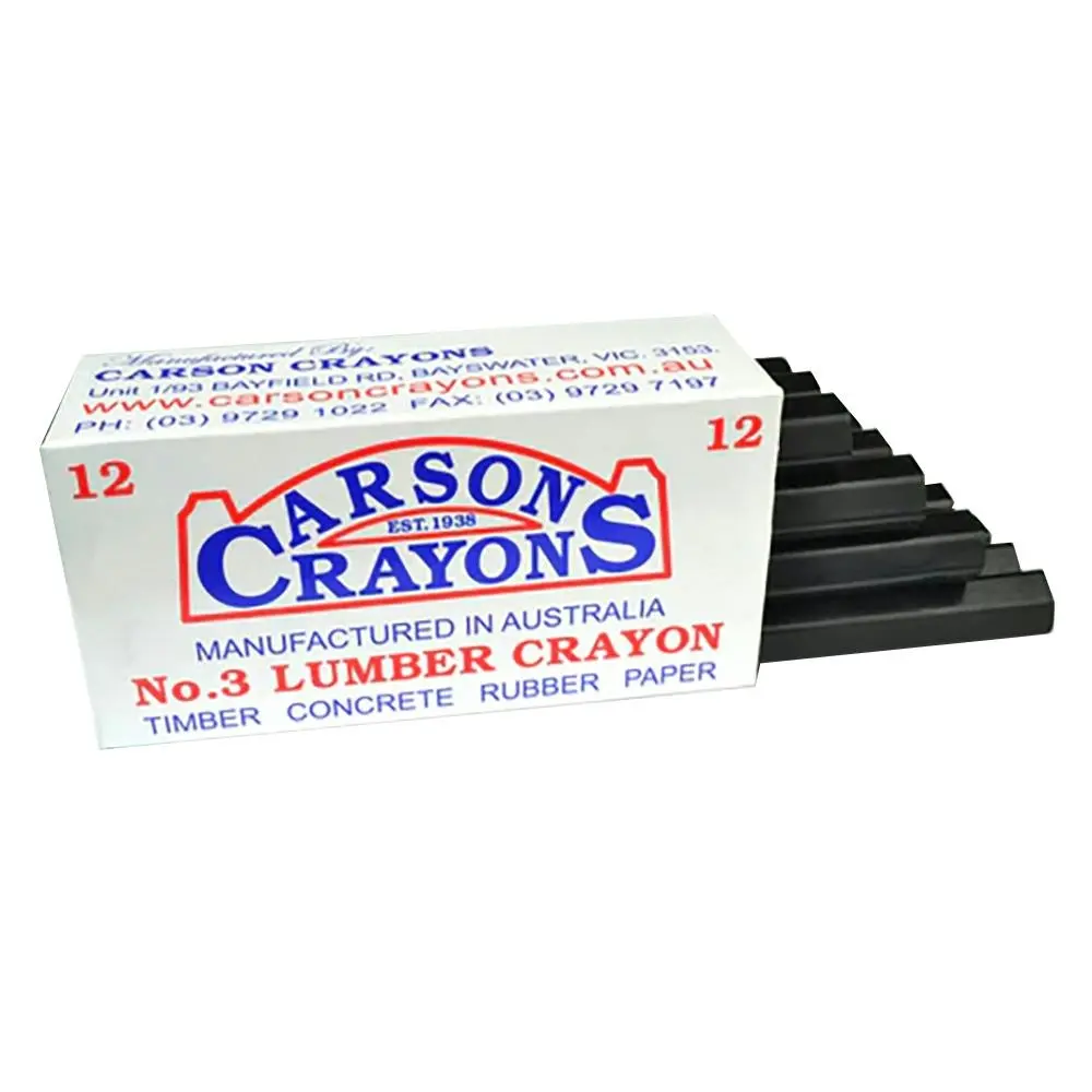 12x CARSON No.3 Timber/Concrete/Rubber/Paper Builders Marking Crayons Black - Hardware
